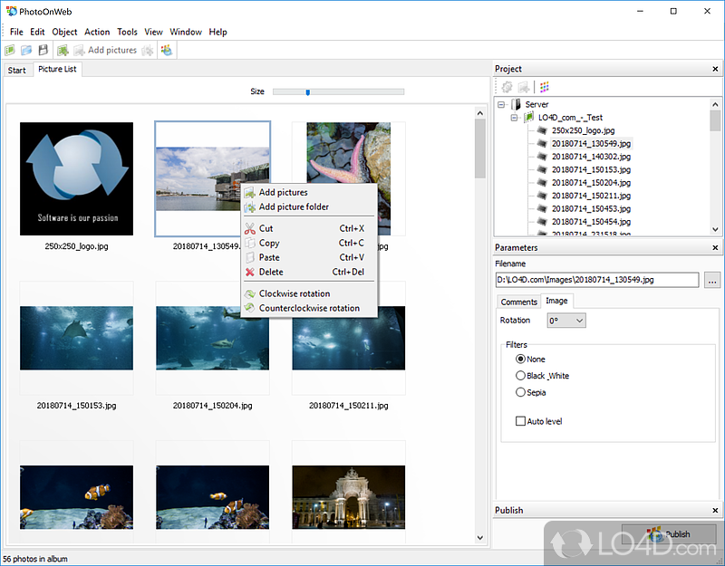 Create and publish photo albums - Screenshot of PhotoOnWeb