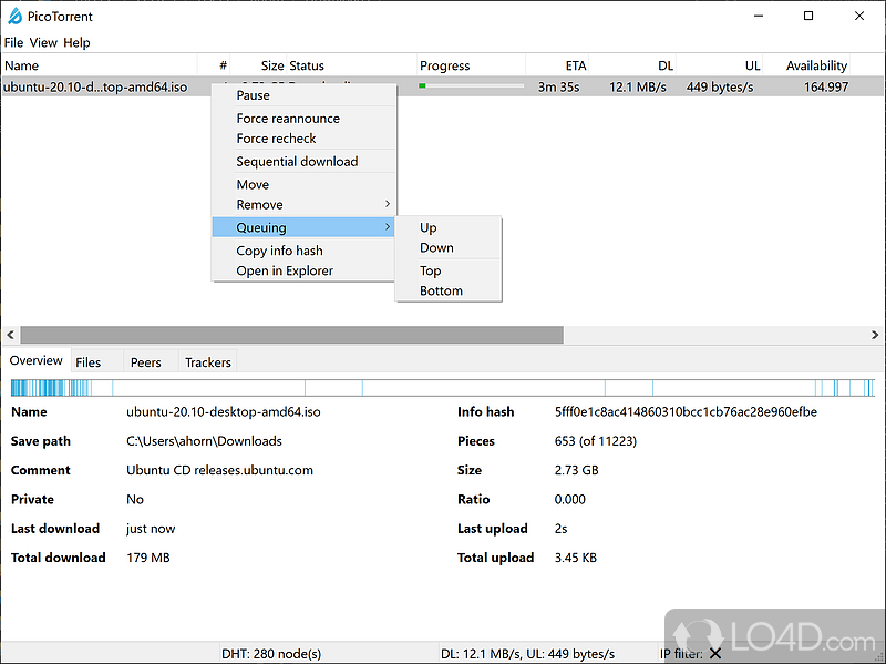 A small and lightweight BitTorrent client - Screenshot of PicoTorrent