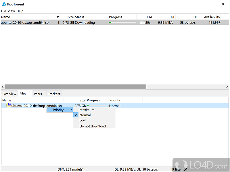 BitTorrent manager with strong encryption - Screenshot of PicoTorrent