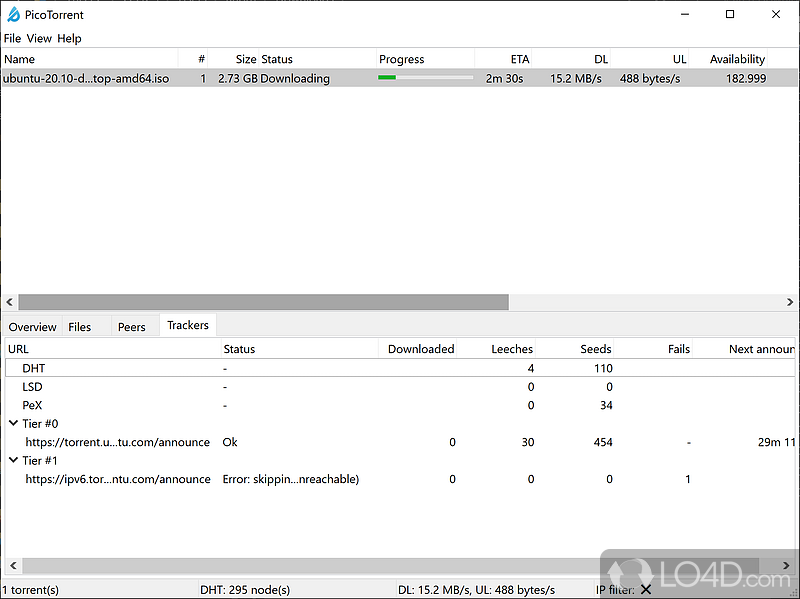 Fast BitTorrent client with a knack for high performance - Screenshot of PicoTorrent