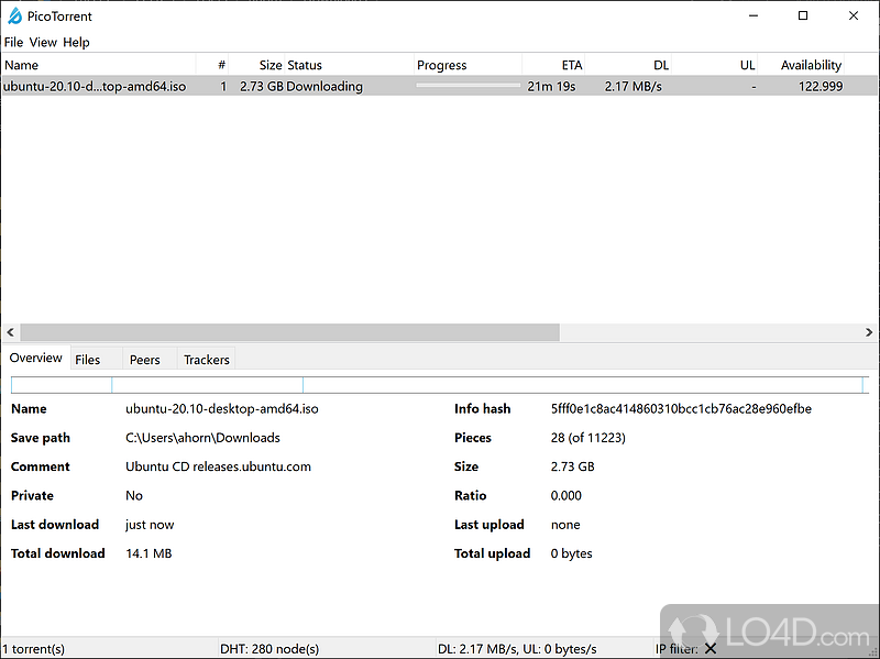 Comes with a clean and intuitive interface - Screenshot of PicoTorrent