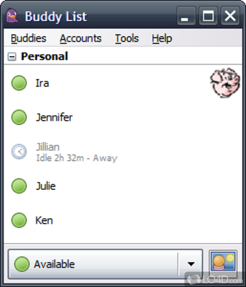 Take advantage of one of the best instant messenger clients for AIM, ICQ, MSN, IRC, Yahoo - Screenshot of Pidgin Portable