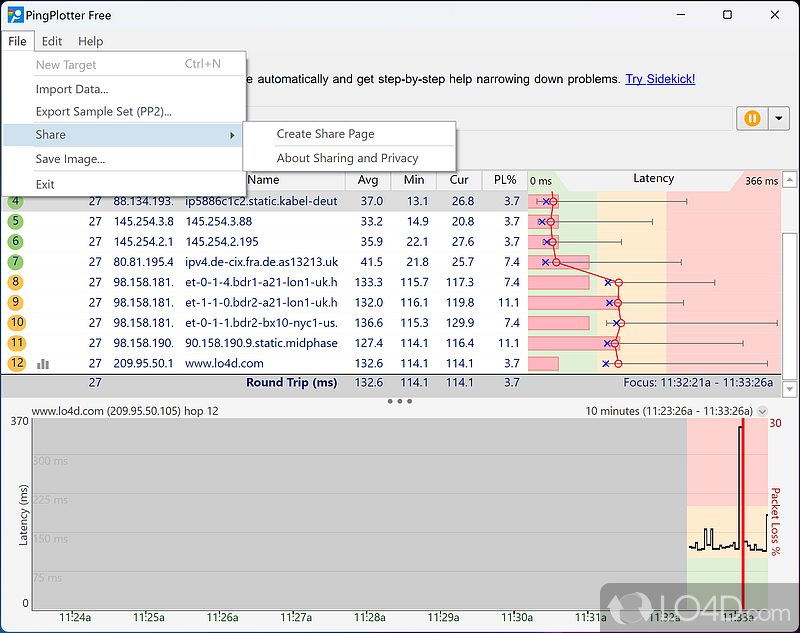 PingPlotter Free: Main features - Screenshot of PingPlotter Free