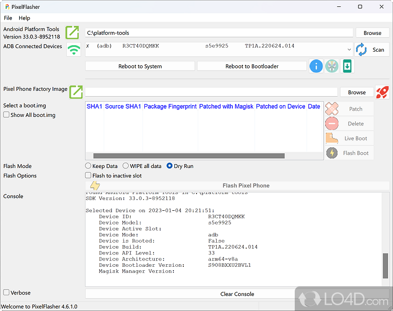 Utility with two modes for flashing Pixel smartphone that is essentially a GUI layer over the abd - Screenshot of PixelFlasher