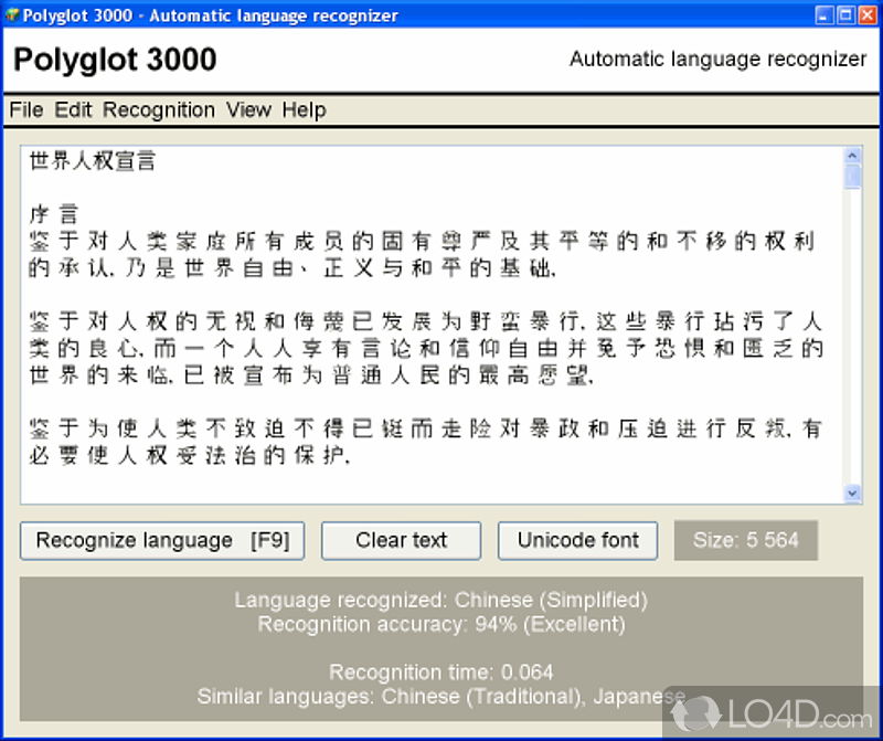 Automatic Language Identifier with Unicode support (over 400 languages) - Screenshot of Polyglot 3000