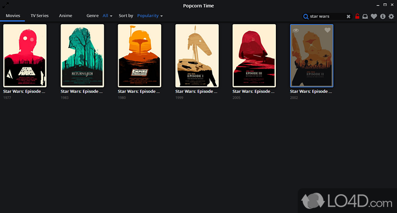 Play movies streamed on torrents - Screenshot of Popcorn Time