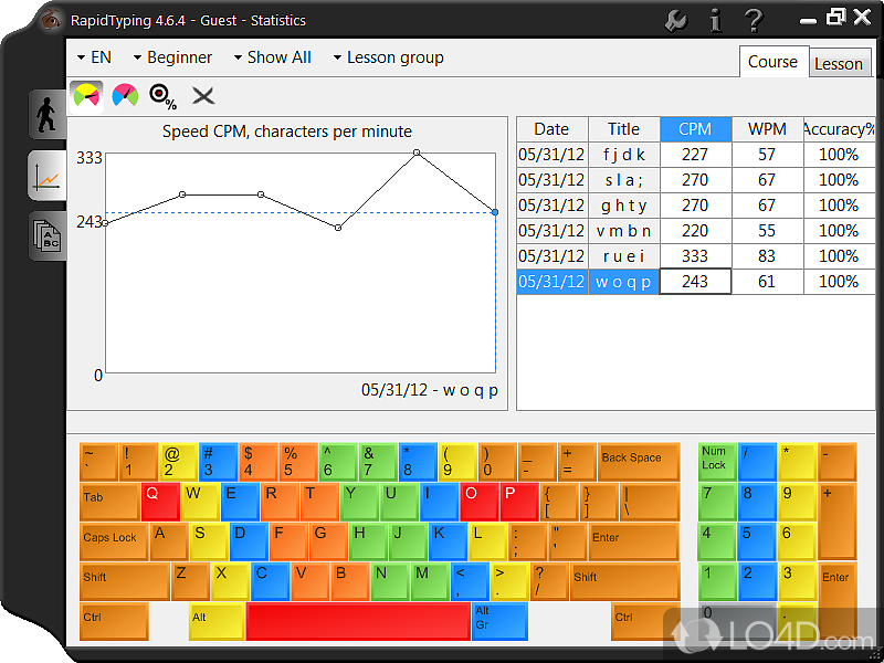 Typing software that is and fun - Screenshot of Rapid Typing Tutor Portable