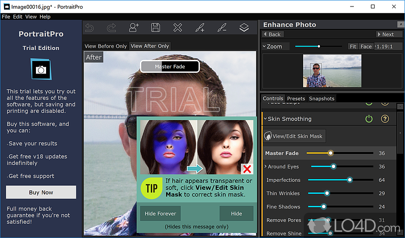 Photo editing without painting - Screenshot of Portrait Professional