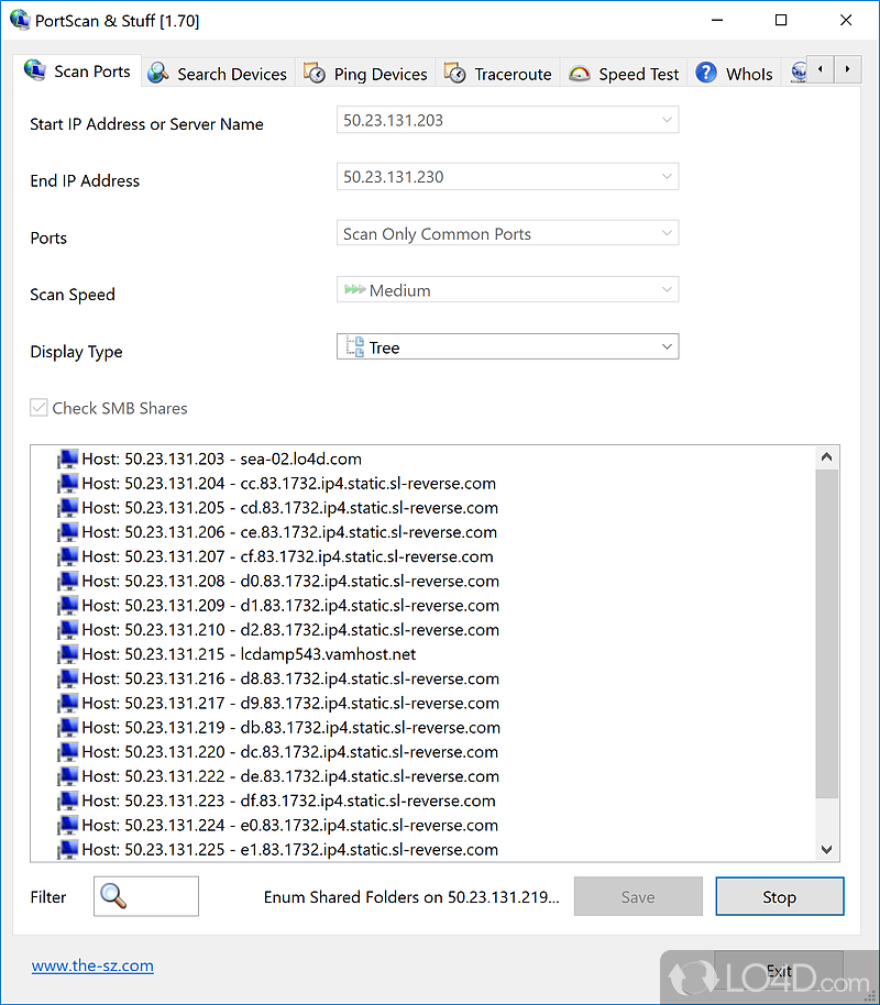 Scan the network and discover the available services - Screenshot of PortScan