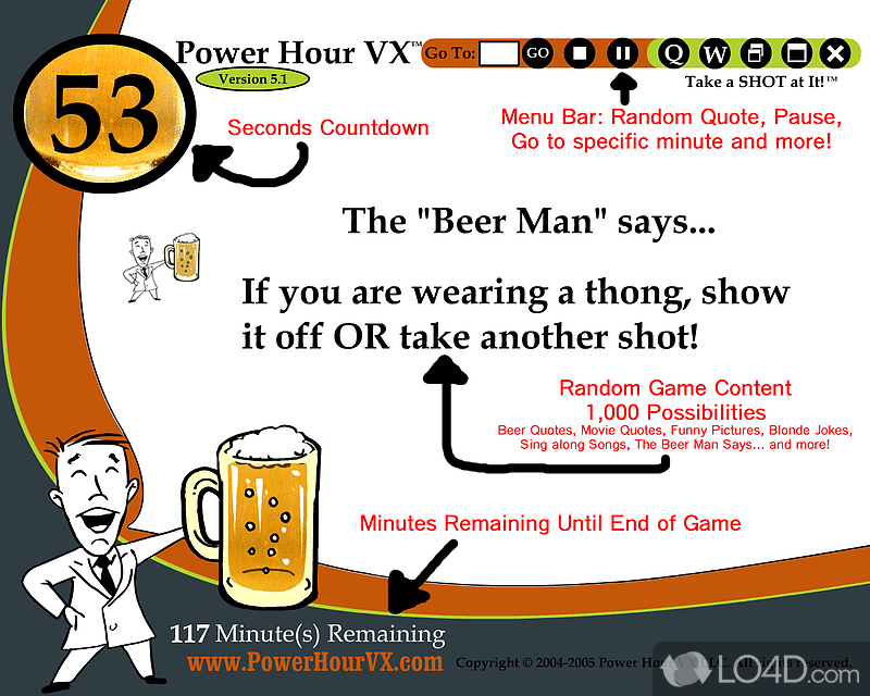 Power Hour VX Beer Drinking Game - Screenshot of Power Hour VX Computer Drinking Game