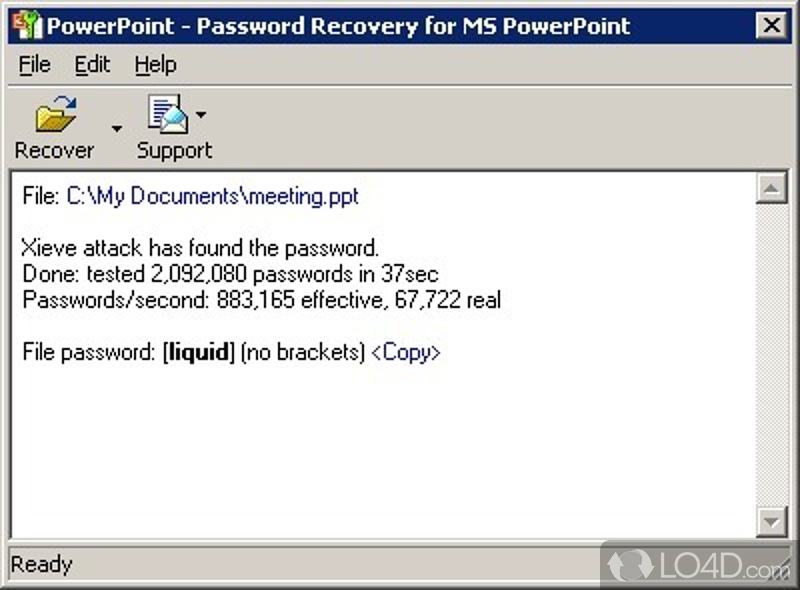 Password recovery for Powerpoint files - Screenshot of Powerpoint Password Recovery Key