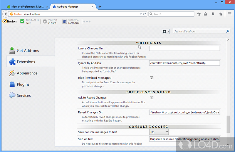 Keeps an eye on Firefox settings - Screenshot of Preferences Monitor