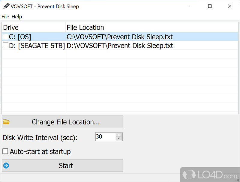 Prevents any preferred disk from entering sleep mode, whether it's local - Screenshot of Prevent Disk Sleep