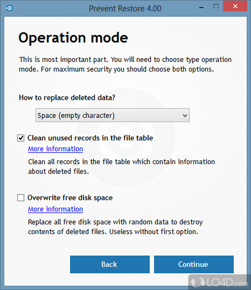 Stop deleted files being recovered - Screenshot of Prevent Restore