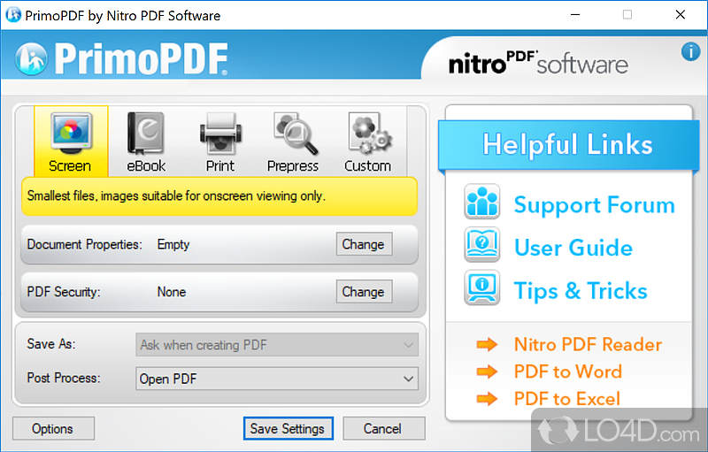 -to-handle program that helps you create PDF files from any printable document while allowing you to set up passwords - Screenshot of PrimoPDF