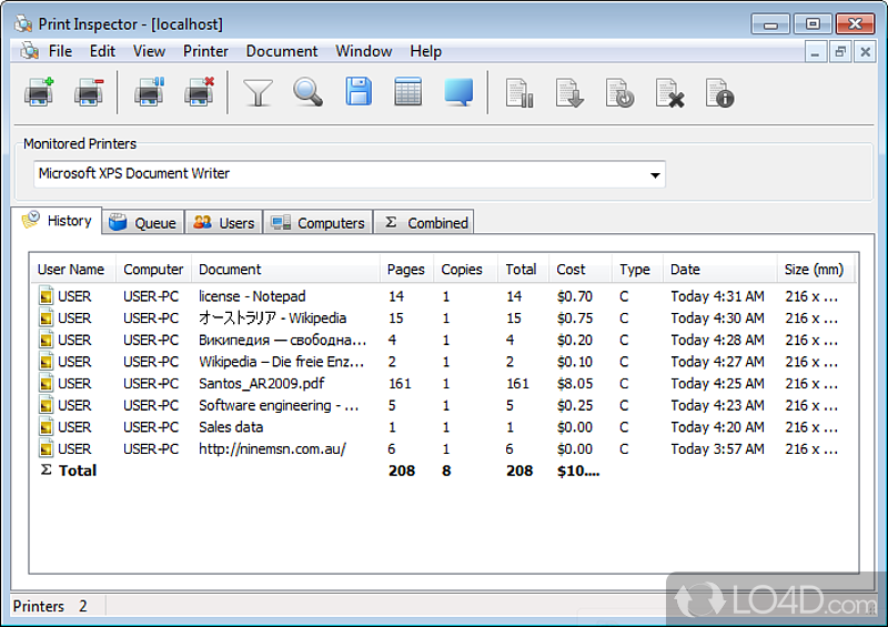 Keep track of printers connected to local network - Screenshot of Print Inspector