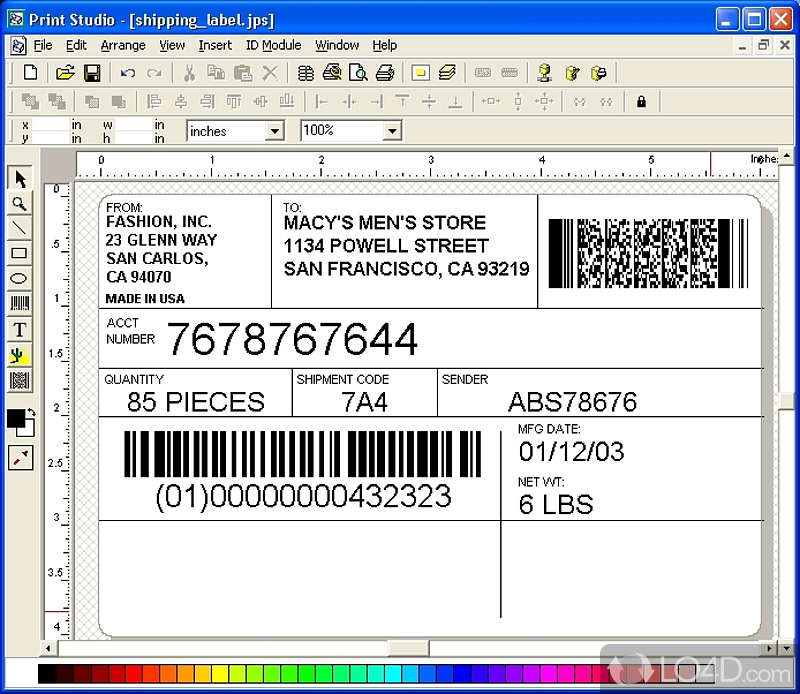 Print Studio Label Maker: User interface - Screenshot of Print Studio Label Maker