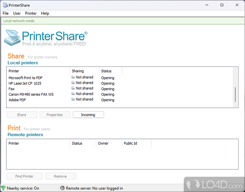 Share your printer over the Internet - Screenshot of PrinterShare