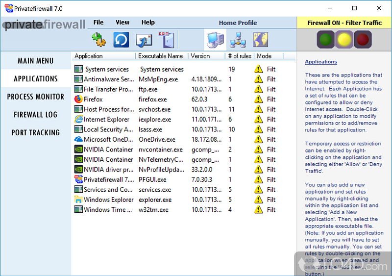 Multiple tools to work with - Screenshot of PrivateFirewall