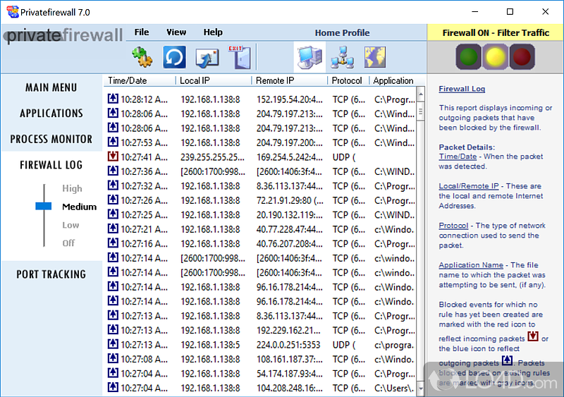 Configure lists of restrictions - Screenshot of PrivateFirewall