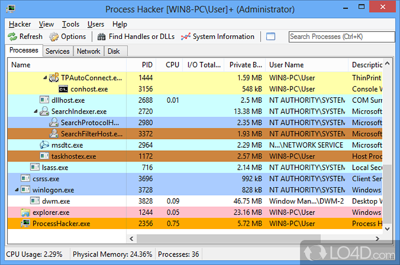 Multi-purpose, and powerful app that will assist users with debugging, system monitoring and malware detection - Screenshot of Process Hacker