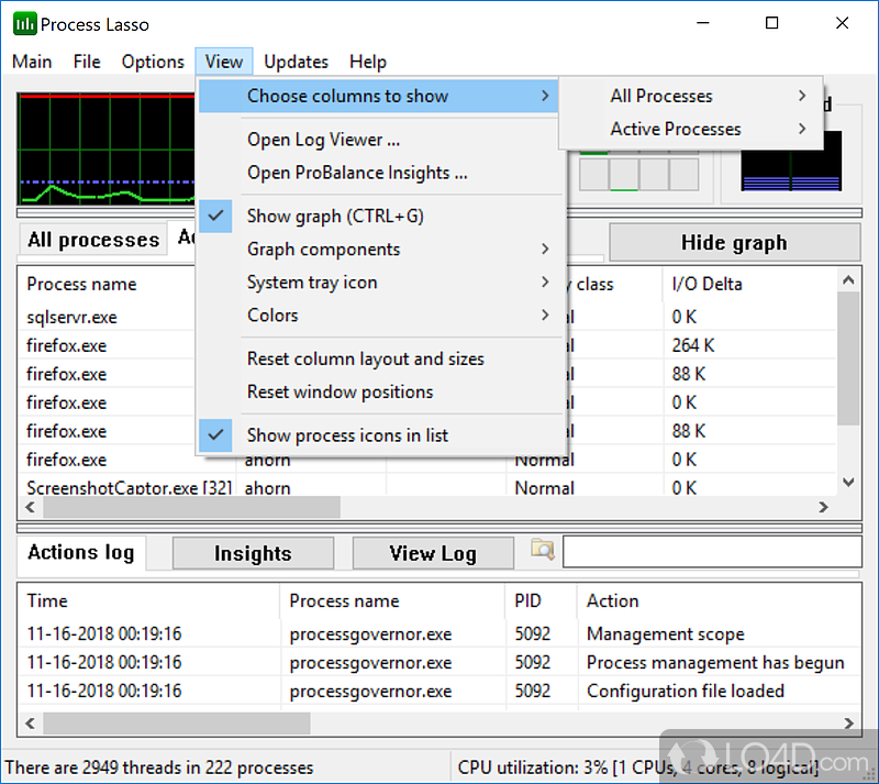 Improve system responsiveness and stability in high load situations - Screenshot of Process Lasso