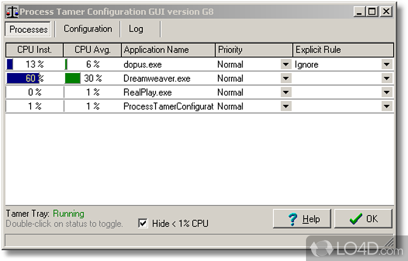 Control active processes and avoid CPU abuse - Screenshot of Process Tamer