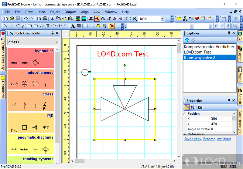 Allows users to create electrical diagrams by selecting from various preset components - Screenshot of ProfiCAD
