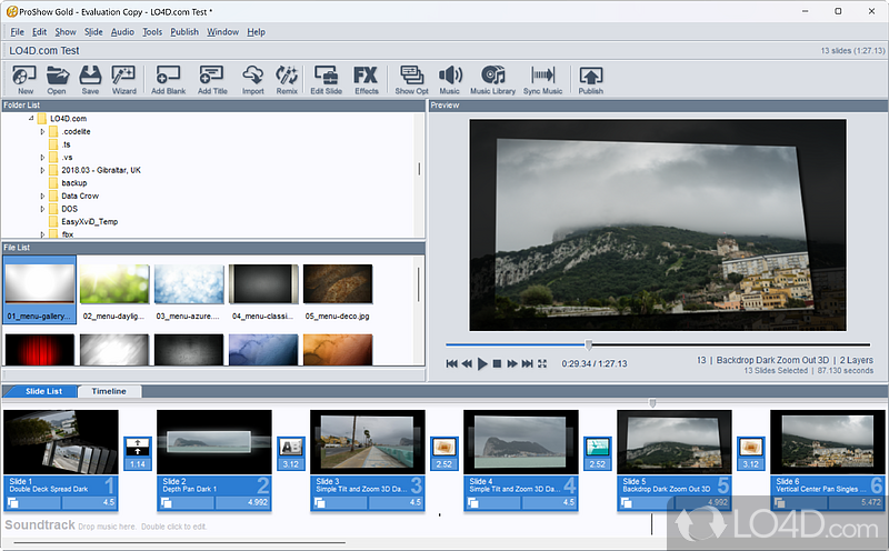 Create beautiful slideshows and save them as executables or publish them directly on the Internet - Screenshot of ProShow Gold