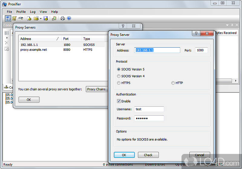 Use proxy servers for network applications - Screenshot of Proxifier