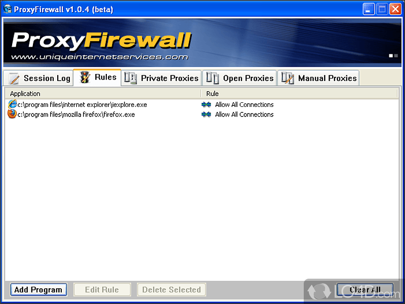 Force programs to use a proxy at socket level - Screenshot of Proxy Firewall