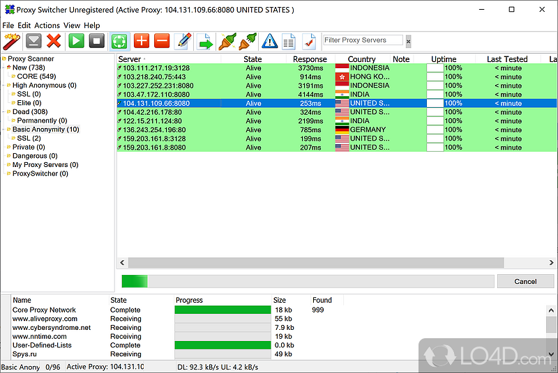 A handy tool for finding working proxy servers - Screenshot of Proxy Switcher Standard