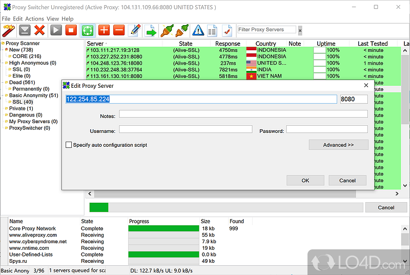 Use different proxies to surf the web - Screenshot of Proxy Switcher Standard