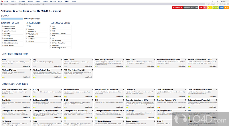 It requires you to configure the sensors - Screenshot of PRTG Network Monitor