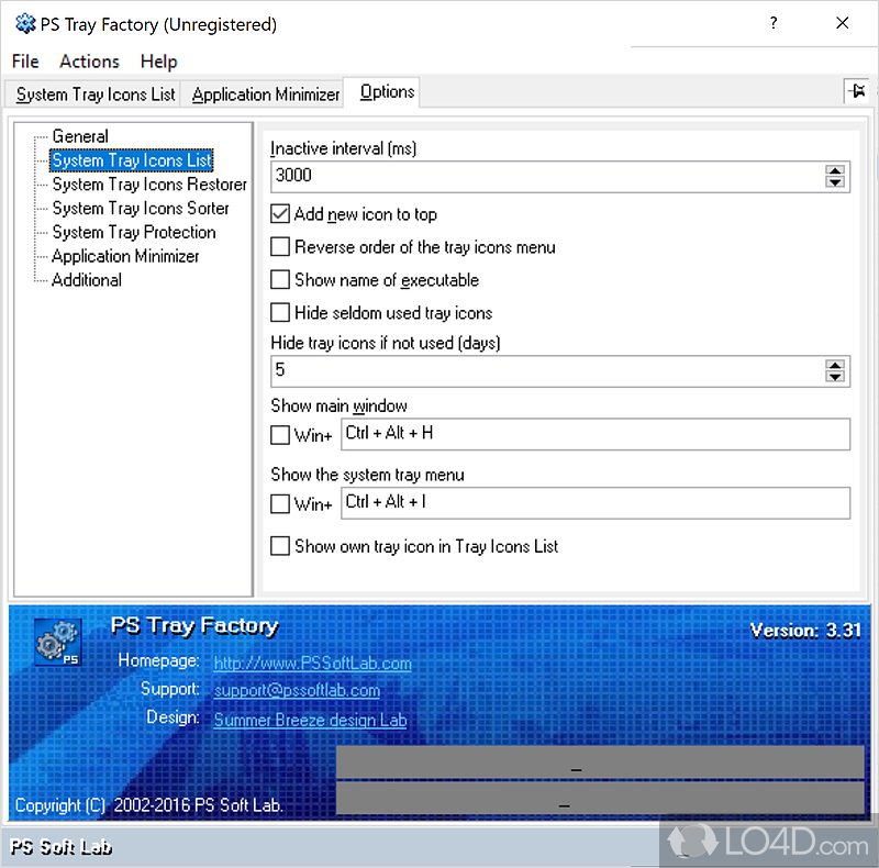 Manage system tray icons - Screenshot of PS Tray Factory