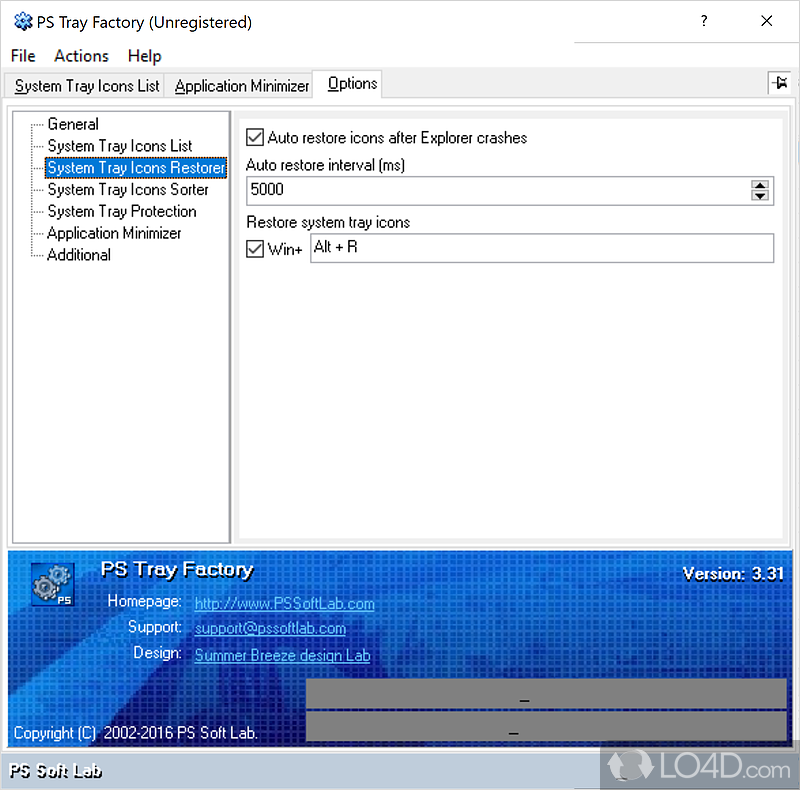 Backup and restore support for settings - Screenshot of PS Tray Factory