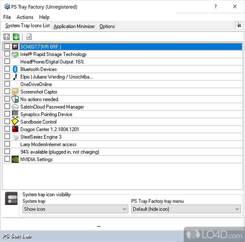 Manage system tray icons in a quick, manner - Screenshot of PS Tray Factory