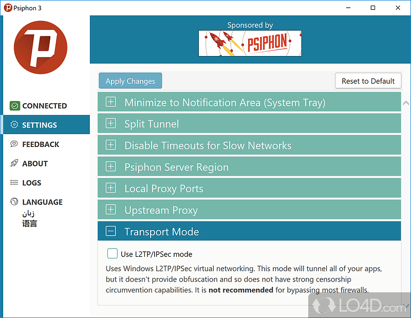 Psiphon 3: Client program - Screenshot of Psiphon 3