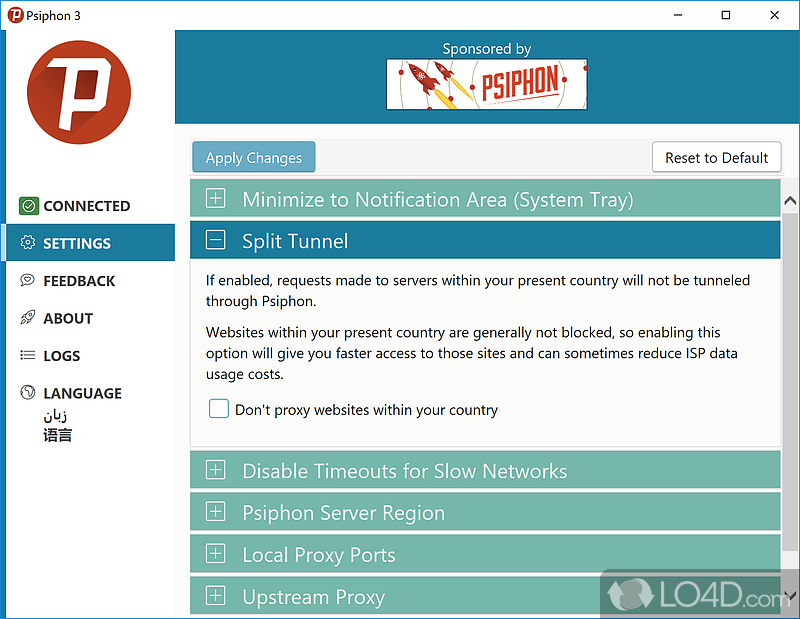 An intuitive app that allows you to surf the Internet securely - Screenshot of Psiphon 3