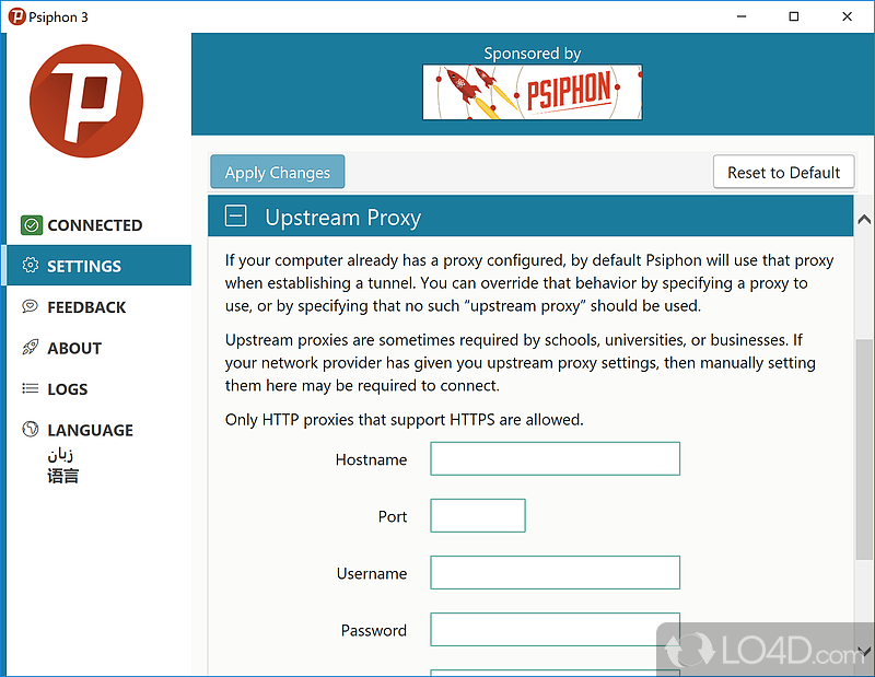 Psiphon for Windows - Screenshot of Psiphon 3