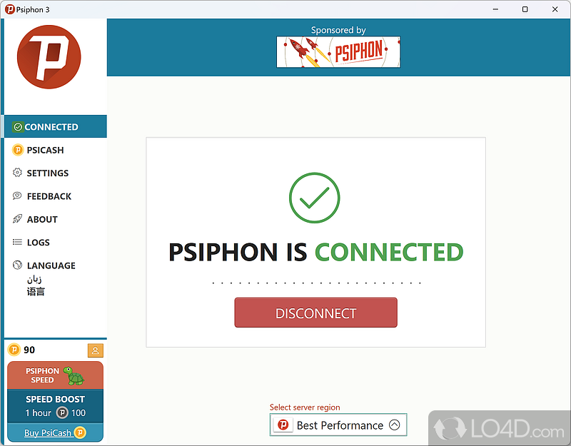 The utility acts as an anti-censorship tool - Screenshot of Psiphon