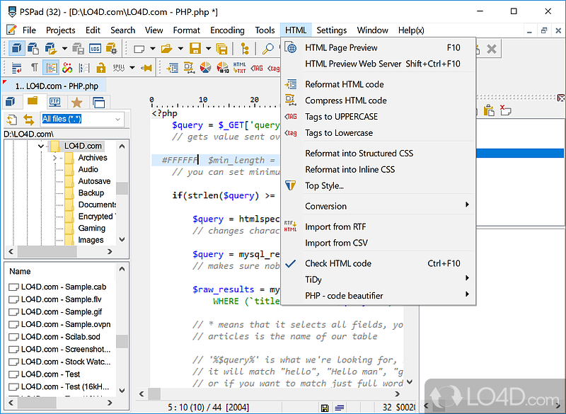PSPad Editor: Php - Screenshot of PSPad Editor
