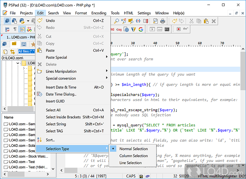 Editor for multiple programming languages - Screenshot of PSPad Editor