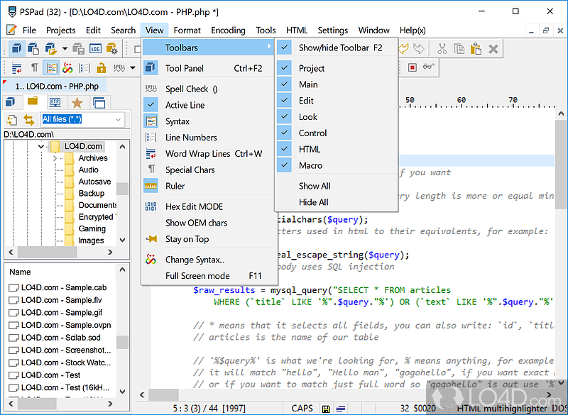 Freeware text editor and source editor intended for use by programmers - Screenshot of PSPad Editor