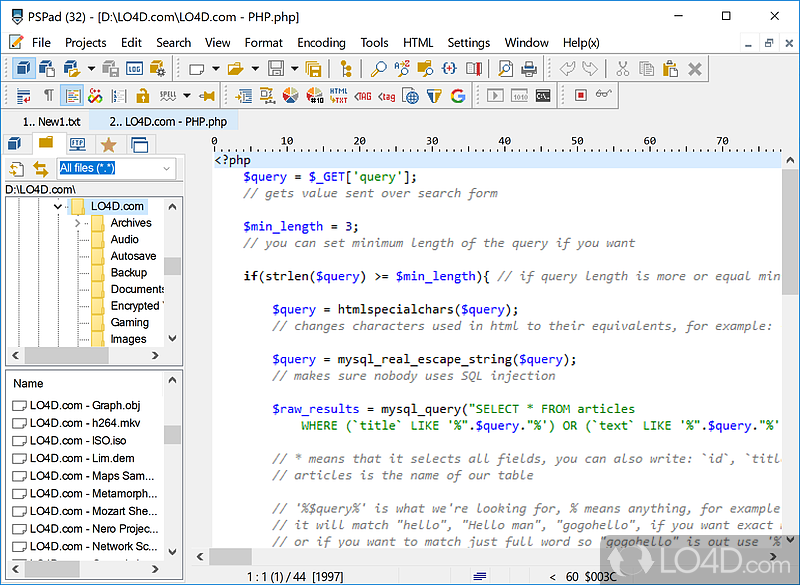 Small yet powerful programmer's editor that features syntax highlighting, HTML previewing - Screenshot of PSPad Editor
