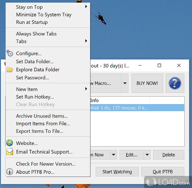 PTFB Pro: User interface - Screenshot of PTFB Pro