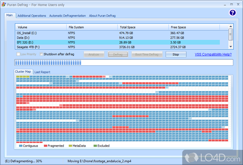 Includes a rugged, but clean and straightforward UI - Screenshot of Puran Defrag