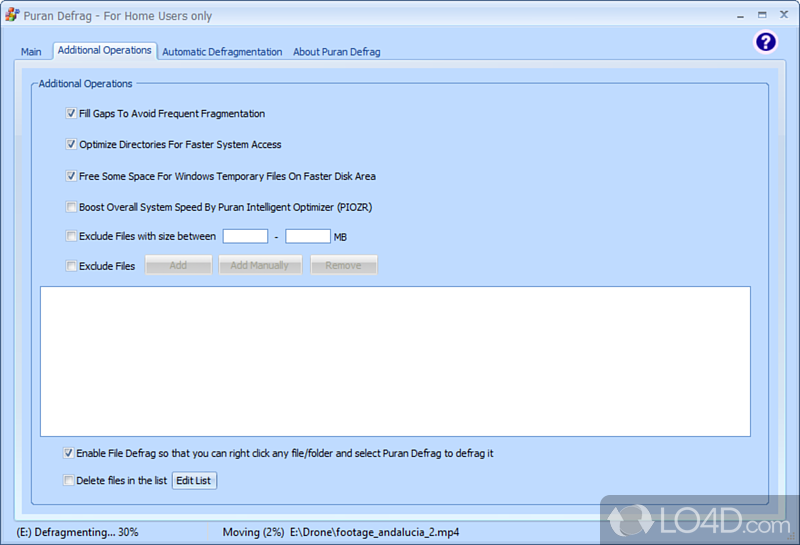 You can set the app to perform additional tasks - Screenshot of Puran Defrag