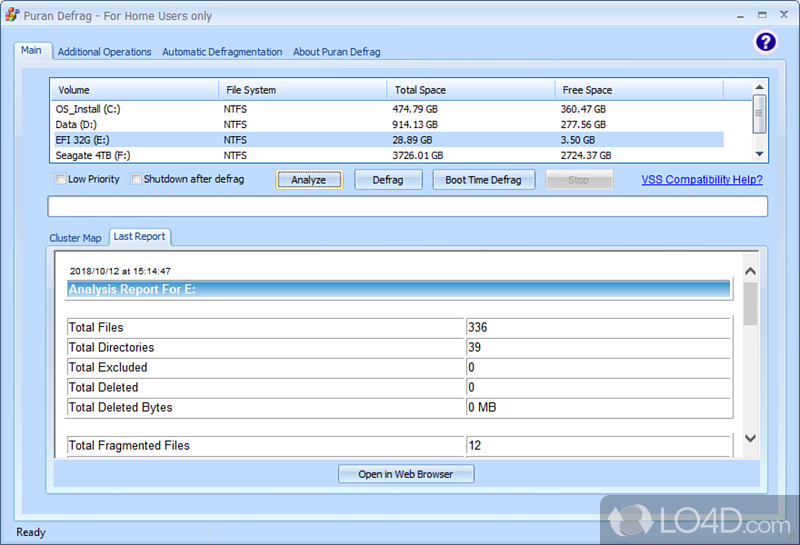 Get a real speed boost of computer by performing a defragmentation - Screenshot of Puran Defrag