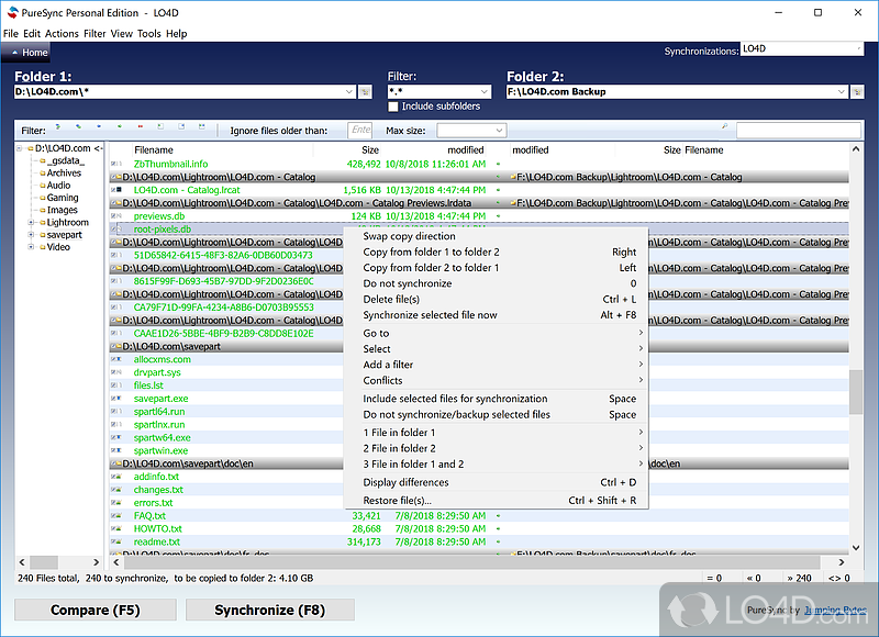 Back up files following similar steps - Screenshot of PureSync Personal